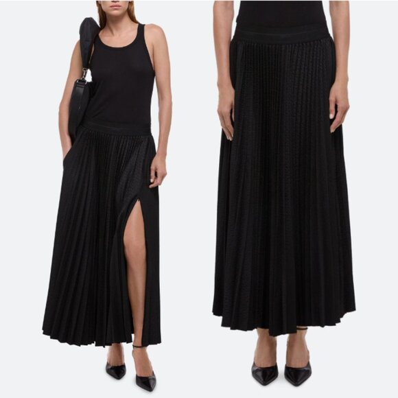 NWT HELMUT LANG Pleated Jacquard A-Line Midi Skirt Black Size S - Picture 1 of 14